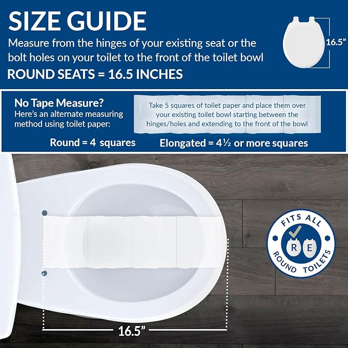 Mayfair Preston Easy to Clean Single Hinge Toilet Seat, Modern Slow Close Plastic Toilet Seat, Made in USA, Round, White