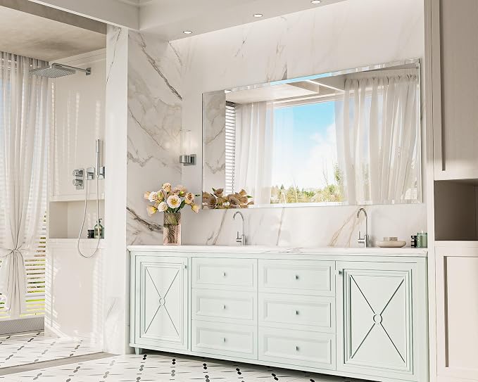 Keonjinn 72 x 36 Inch Oversize Frameless Bathroom Mirror with Beveled Edge | Rectangle Mirrors for Over Sink, Wall Mirror Shatterproof, Modern Decorative for Living Room, Bedroom, Horizontal/Vertical