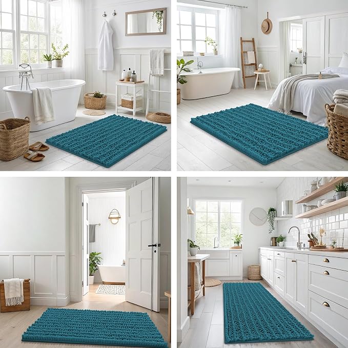 Smiry Bathroom Rugs 47X24, Extra Soft Rubber Backing Chenille Bath Mats | Lake Blue Machine Washable Non Slip Quick Dry Bath Mats for Bathroom Floor, Tub, Shower, Home Decor Accessories