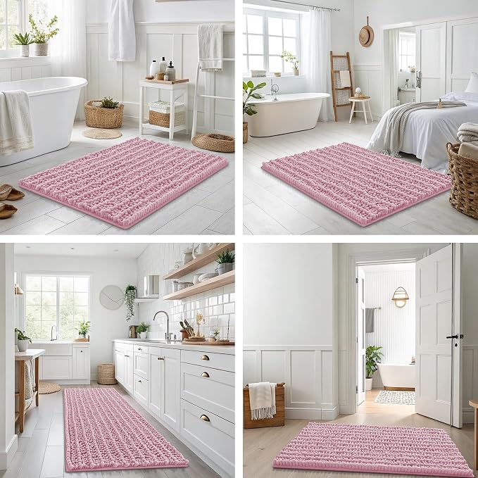Smiry Bathroom Rugs 34X21, Extra Soft Rubber Backing Chenille Bath Mats | Dusty Rose Machine Washable Non Slip Quick Dry Bath Mats for Bathroom Floor, Tub, Shower, Home Decor Accessories