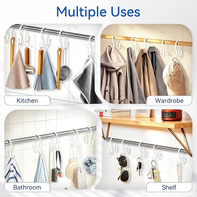 OEH Shower Curtain Hooks, 12 Pcs Minimalist Shower Curtain Rings, Metal Shower Curtain Hangers, Double Hook Shower Curtain Hooks Rust Proof, Glide Smoothly Shower Hooks for Shower Curtain Rod, White