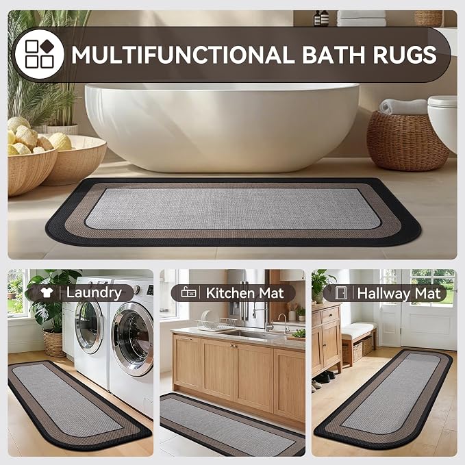 Bathroom Runner Rug, Long Thin Bath Mat Fit Under Door, Grey 24x48 | Quick Dry Absorbent, Rubber Backing Washable Large Bathmat, Shower Mat for Bathroom Floor, Tub and Outside Shower