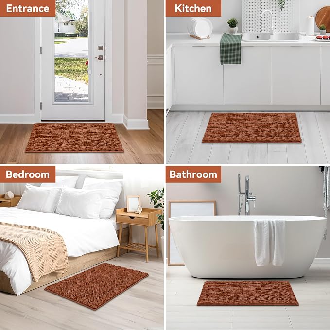 Bcoimo Bath Rug Mat,36x24 Chenille Extra Soft Burnt Orange Bathroom Tub Mat | Non Slip with Rubber Backing Bathroom Rugs;High Absorbent And Quick Dry Microfiber mat; Machine Washable;Extra Soft Bath Rug