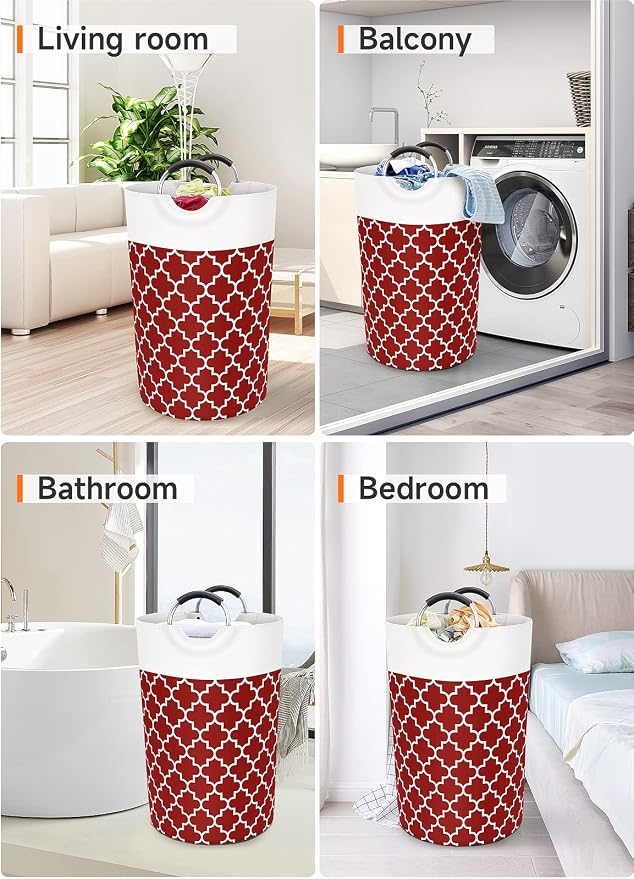 Large Laundry Basket Laundry Hamper Bag Washing Bin Clothes Bag Collapsible Tall with Handles Waterproof Travel Bathroom College Essentials Storage for College Dorm, Family, 115L (Red) | Freestanding Laundry Hamper, Waterproof Dirty Clothes Storage Bag...