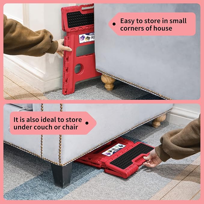 Delxo Folding Step Stool 13 Inch,300 Lbs Step Stool for Adults Red | Foldable Step Stool 13",Non-Slip Foot Stools with Handle,Lightweight Collapsible stools for Kitchen,Bathroom,Bedroom,Garden
