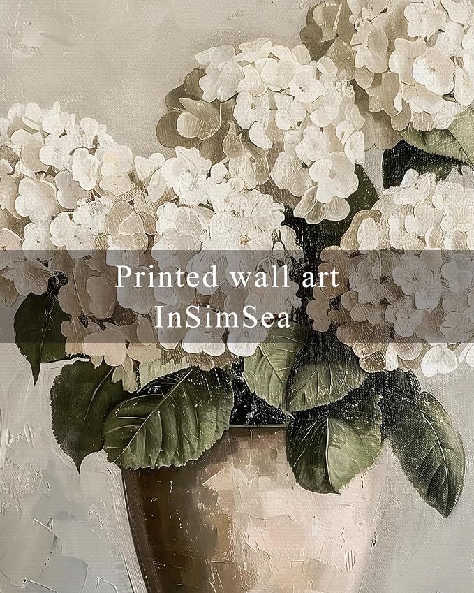 InSimSea Framed Canvas Wall Art Vintage Decor, Hydrangea Floral Pictures Bathroom Wall Decor Aesthetic, Living Room Bedroom Flower Home Retro Decorations, 16x24inch