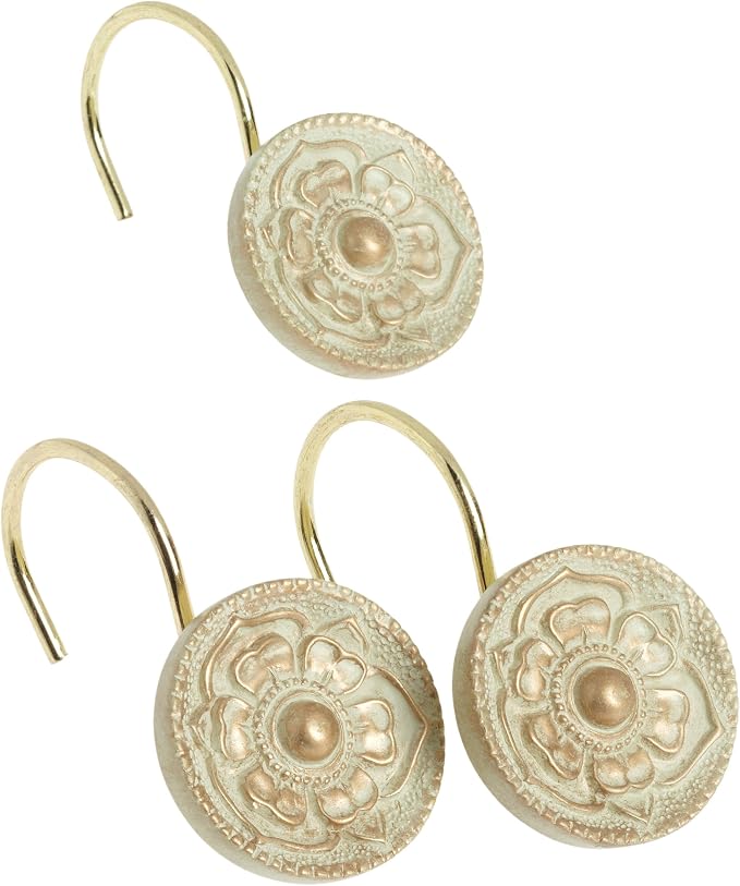 Provincial Ceramic Resin Shower Curtain Hook, Brushed Gold,Set of 12