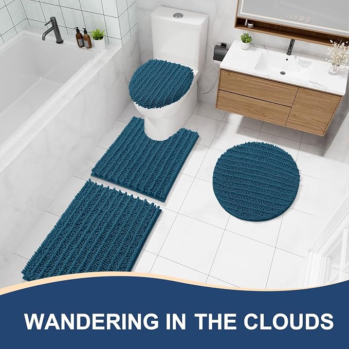 Arotive Round Bathroom Rugs 24x24, Soft Absorbent Chenille Shaggy Bath Mat | Peacock Blue, Machine Wash Dry, Bath Rugs for Bathroom Floor, Tub and Shower, Home Decor Accessories
