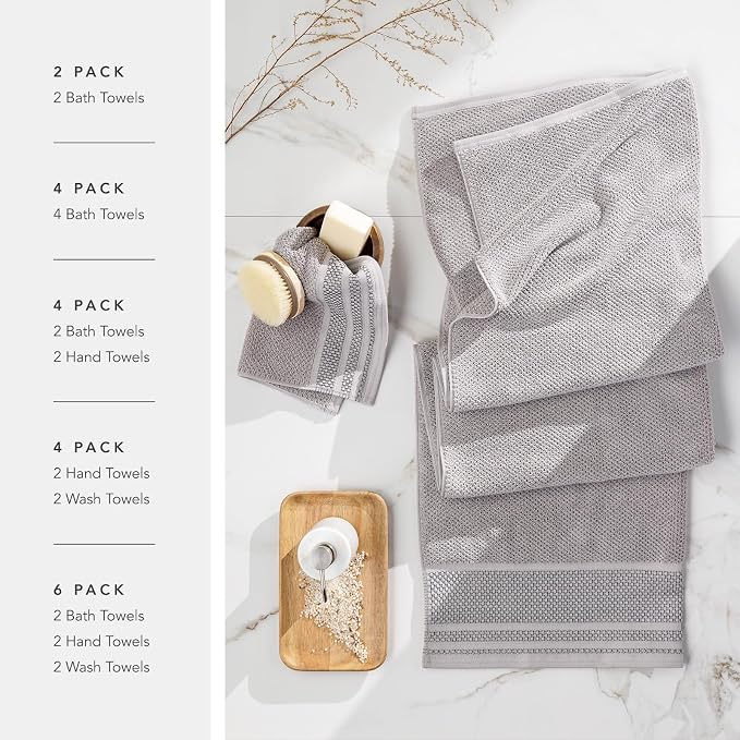 Texere 100% Organic Cotton Rice Weave Jacquard 700 GSM Luxury Bath Towel Sets - Ultra Soft and Absorbent Hotel and Spa Quality (Rice Weave, Oxford Tan, 2 Bath & 2 Hand Towels)