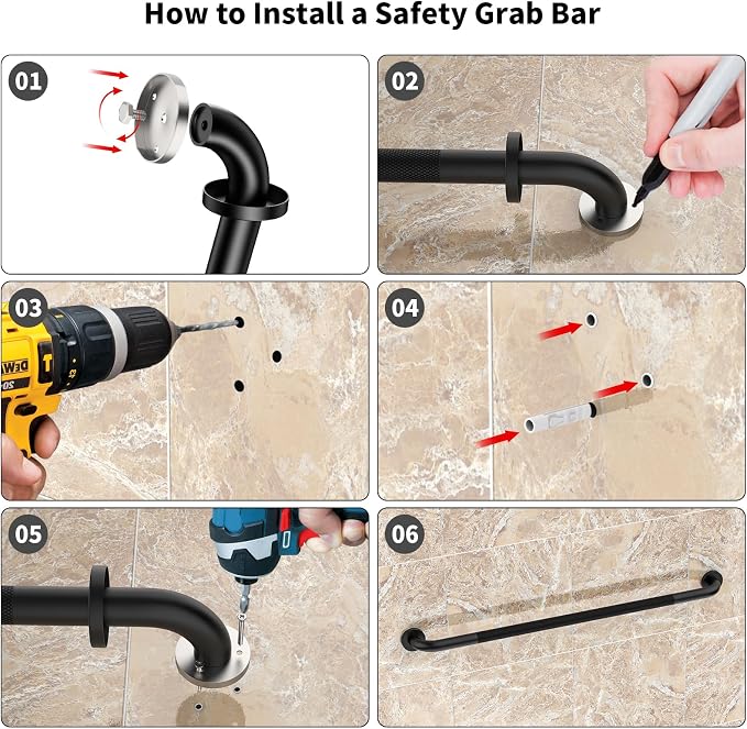 40 Inch Anti Slip Handicap Grab Bars, Munzong Grab Bar for Showers Black | Bathroom Knurled Handicap Balance Bar Safety Hand Rail Support Elderly Senior Assist Bath Handle Handicap