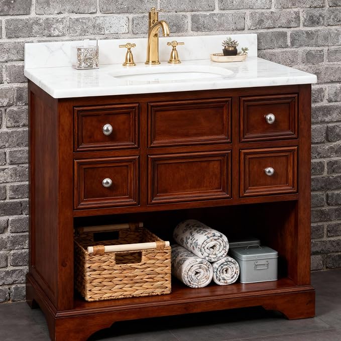 Rectangle Water hyacinth wicker storage basket Organizer(Small) | Handwoven Shelf basket with Wooden Handles for Pantry & Closet