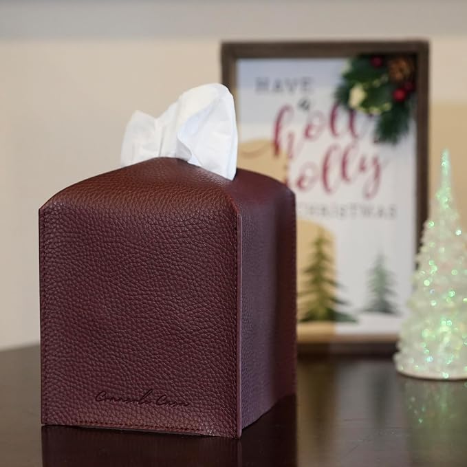 Premium PU Leather Tissue Box Holder - Elegant Hotel-Style Tissue Box Cover for Home, Office & Car Decor, Tissues Cube Organizer for a Natural & Classic Look (D-Brown)