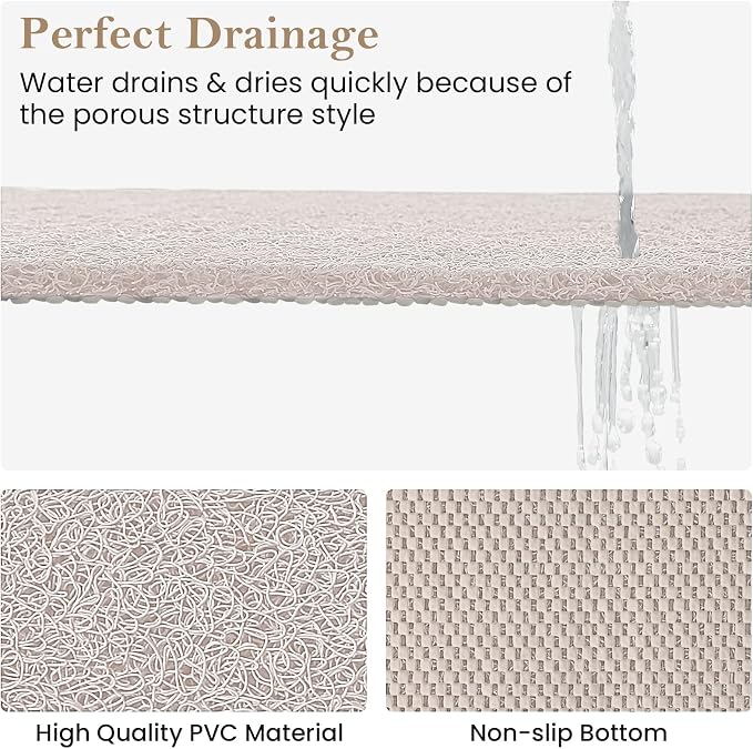 Shower Mat Bathtub Mat Non-Slip,24x16 inch, Soft Tub Mat with Drain,PVC Loofah Bath Mat (Phthalate Free) for Tub and Bathroom,Quick Drying,White | 24x16 inch,PVC Loofah Bath Mat with Drain for Tub and Bathroom,Quick Drying,Khaki