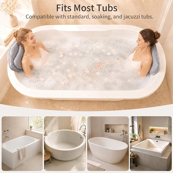 58"x18" Full Body Bath Pillow for Two, Luxury Bath Cushion for Tub | Bath Tub Pillows for Head Neck Waist Back Support, 6D Air Mesh Bathtub Cushion for Soaking Tub, Accessories for Relaxing Spa