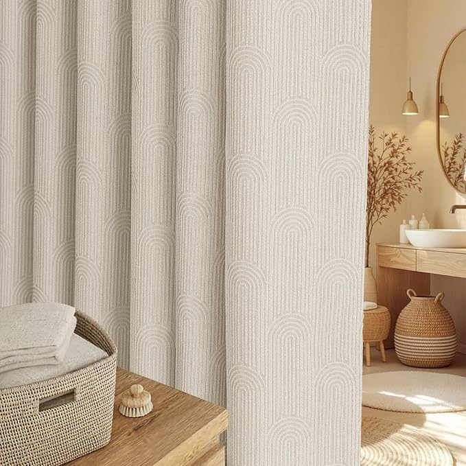 Cream Boho Cotton Shower Curtain Arch,72" W x 72" L | Minimalist Shower Curtain for Bathroom