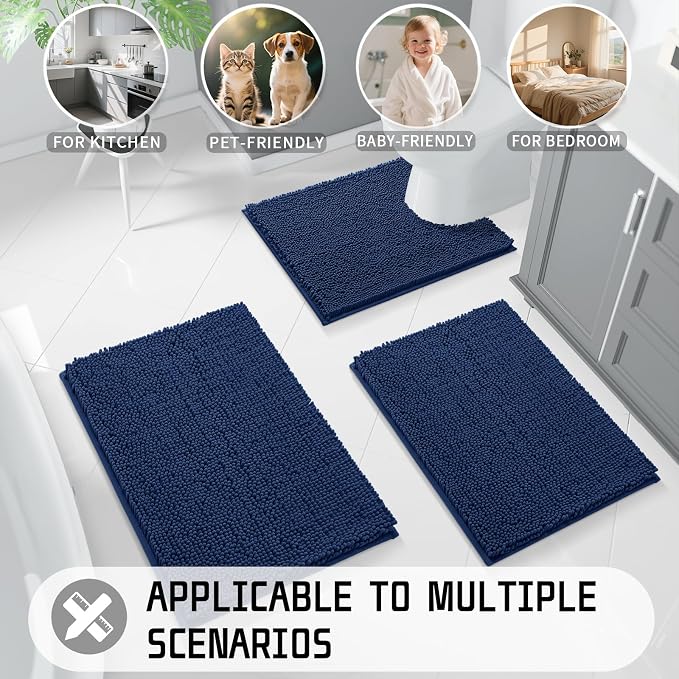Yimobra Large Bathroom Rugs 36"x24", Non Slip Bath Mat for Tub, Shaggy Rug Floor Carpet, Extra Soft Super Absorbent Quick Dry, Machine Washable,Navy Blue
