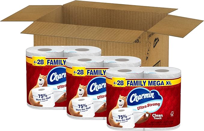 Charmin Ultra Strong Clean Touch Toilet Paper, 12 Family Mega XL Rolls = 84 Regular Rolls