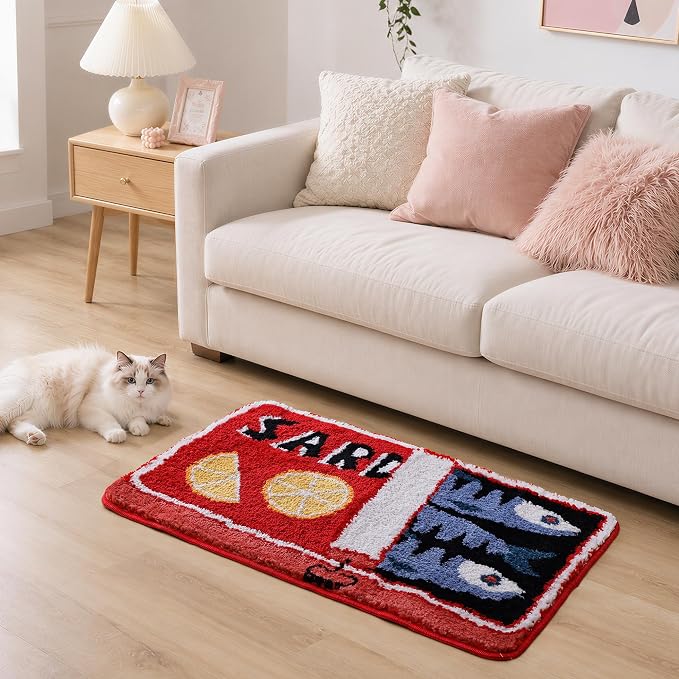 TRUEDAYS Sardine Bath Mat, Cute Bath Rugs for Bathroom 20x30 Inch, Red | Fun Bath Mat, Soft Absorbent, Quick Dry, Machine Washable, Non Slip Bath Rugs for Bathroom Decor Kitchen Bedroom