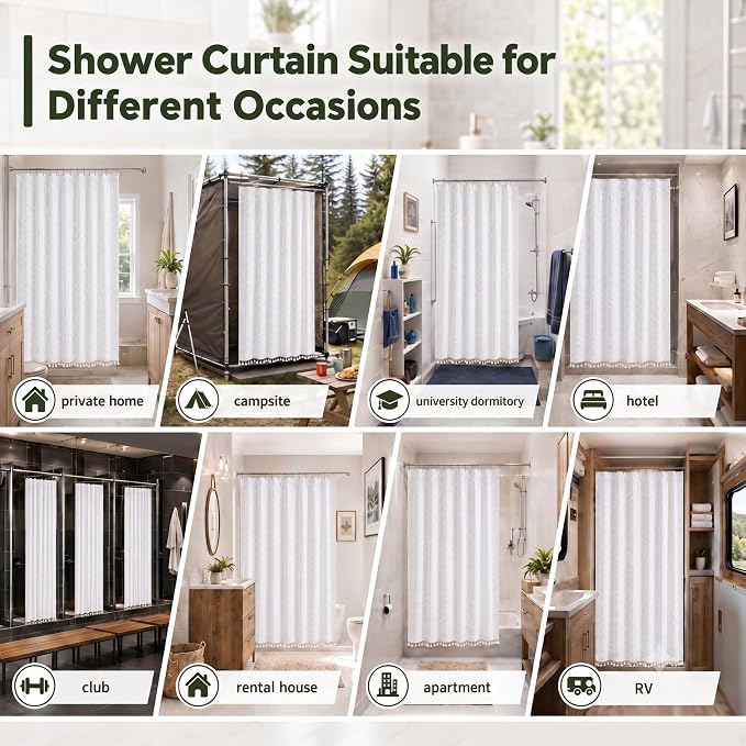 Siiluminisoy Extra Long Shower Curtains 72 x 84 Inches Tufted Chevron White Shower Curtains Fabric for Bathroom Modern Shabby Chic Waterproof Cloth Shower Curtain