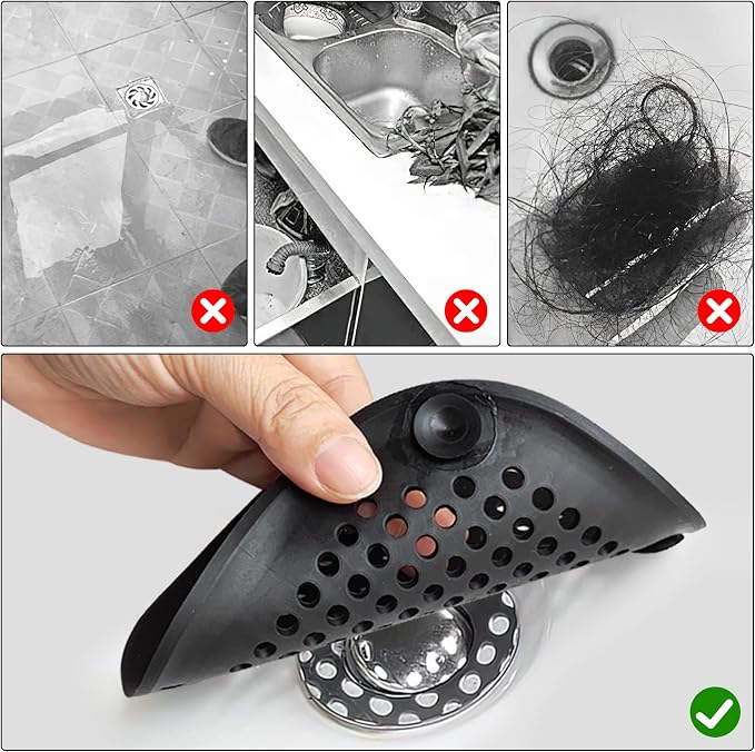 2 Pieces Shower Drain Hair Catcher Bathtub Stopper Home Drain Protectors Drain Cover with Sucker Water Trap Sink Cover for Bathroom Bathtub and Kitchen (Black,Black)