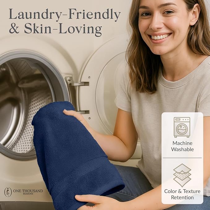 Premium Staple Cotton Bathroom Towel Set - Navy 600 GSM 6-Piece Luxury Bath Towel Set 1 Stripe - 2 Bath Towels, 2 Hand Towels & 2 Washclothes Set - High Absorbent & Quick Dry for Gym, Spa, Hotel
