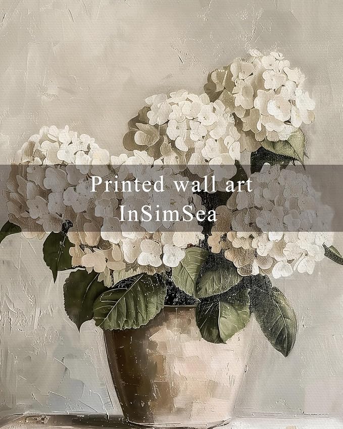InSimSea Framed Canvas Wall Art Vintage Decor, Hydrangea Floral Pictures Bathroom Wall Decor Aesthetic, Living Room Bedroom Flower Home Retro Decorations, 12x16inch