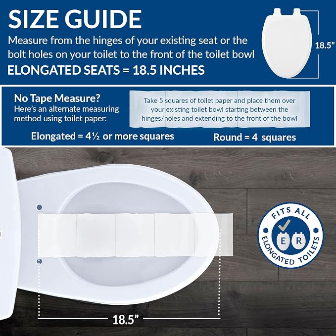 Mayfair Preston Easy to Clean Single Hinge Toilet Seat, Modern Slow Close Plastic Toilet Seat, Made in USA, Elongated, White