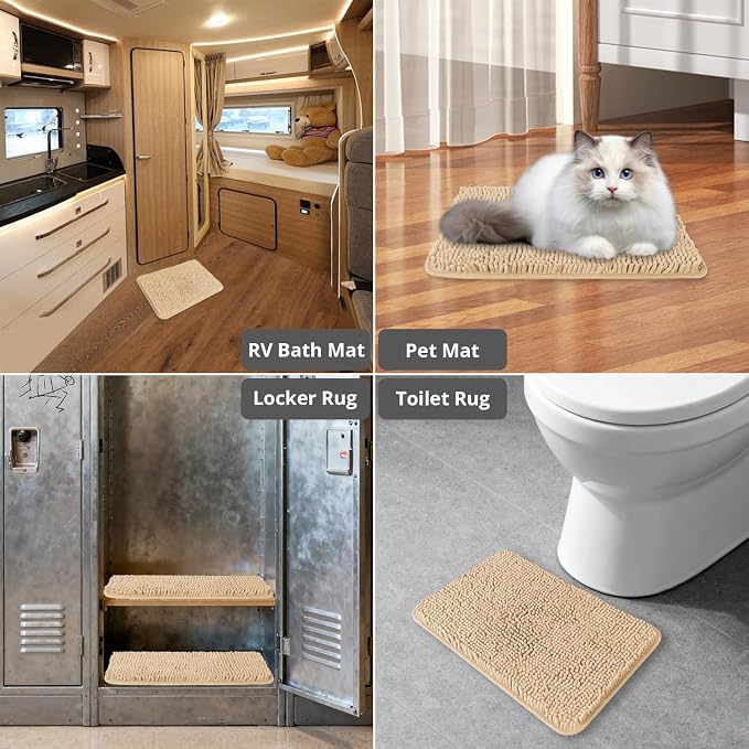Small Bathroom Rug 12"x18" – Washable and Absorbent Bath Mat, Non Slip, Thick Soft Chenille Bath Rugs for Bathroom, Shower, Sink, Dog mat(Ivory Cream)