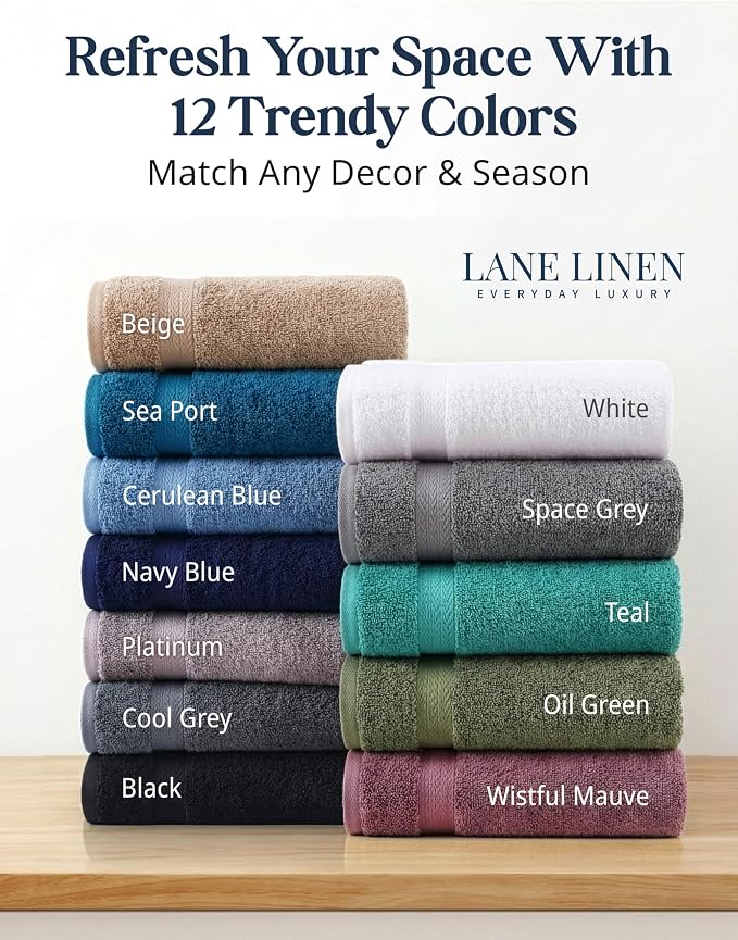 LANE LINEN 100% Cotton Bath Towels Set - 24 PCs - Durable, Quick Dry, Super Soft & Highly Absorbent - 4 Bath, 4 Fingertip, 6 Hand Towels, 8 Washcloths, 2 Bath Sheets - Perfect Family Set - Cool Grey | Towels And Washcloths Sets - Oversized & Roomy, Lig...