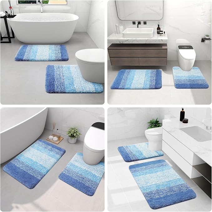 Arotive Microfiber Bathroom Rugs, Shaggy Soft Absorbent Bath Rug, 44x24 | LightRoyalBlue, Rubber Backing Thick Plush Machine Washable Dry Bath Mats for Bathroom, Tub and Shower, Rectangular