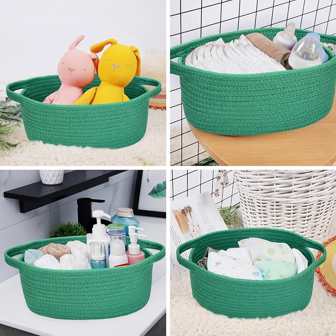 ABenkle Small Woven Easter Basket with Handle, 12x8x5 inches, Durable Decorative Gift Basket Nursery Storage Organizer for Baby Showers Holidays, Gift Wrap Ready with Ribbon