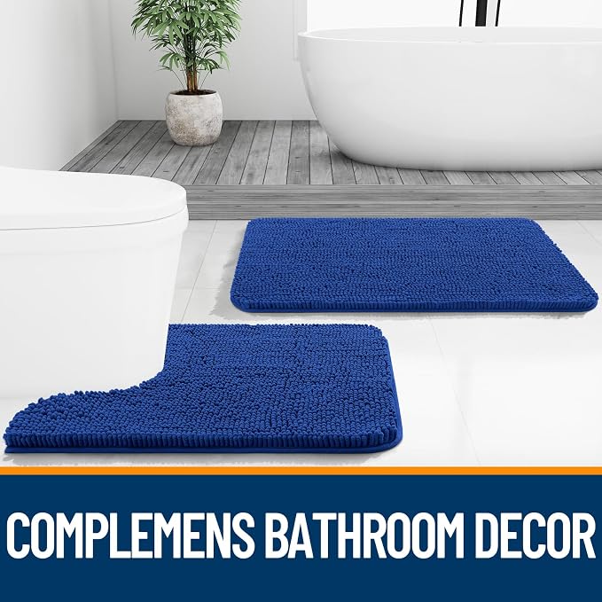 OLANLY Bathroom Rugs 30x20, Extra Soft Absorbent Chenille Bath Rugs | Royal Blue, Quick-Drying Rubber Backing, Machine Washable Bath Mat for Bathroom Floor, Tub and Shower, Home Decor Accessories