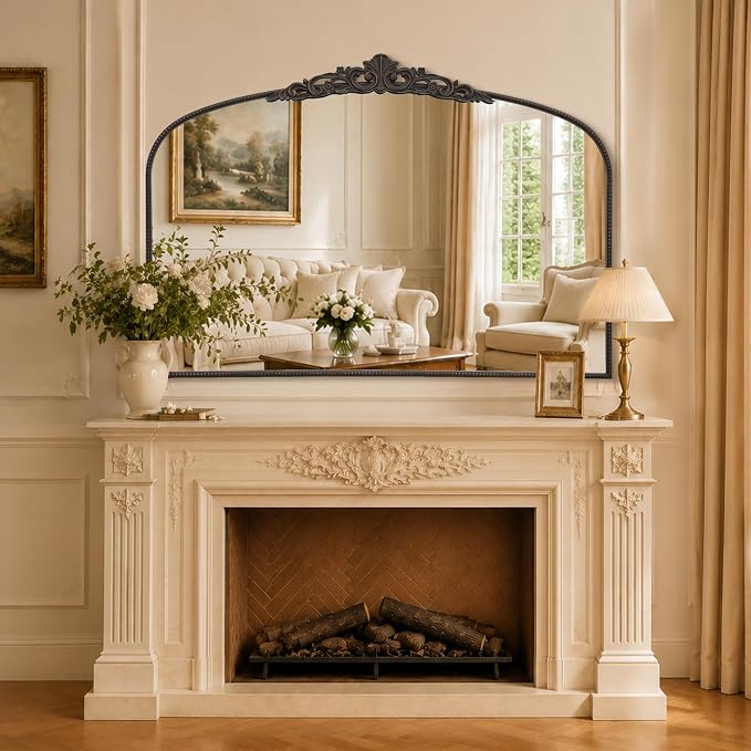 Micasso Oversized Bronze Arched Mirror: 55"x36" Baroque Vintage Wall Mirror | French Antique Traditional Ornate Decorative for Entryway/Bedroom/Bathroom/Hallway/Fireplace - Home Decor for Living Room