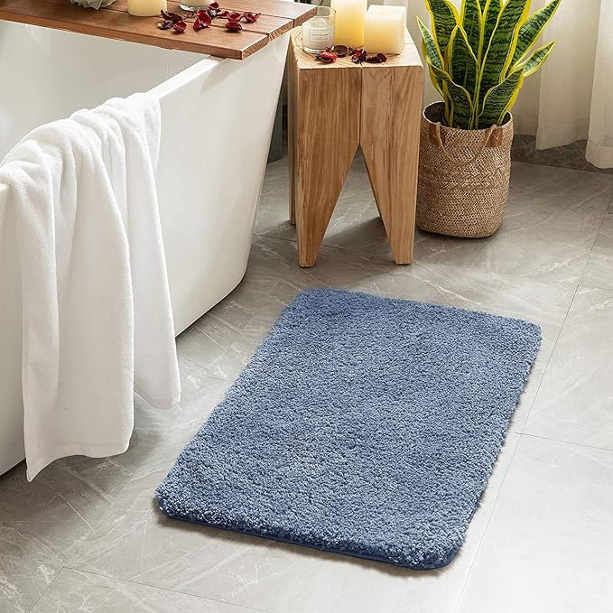 MIULEE Dusty Blue Bathroom Runner Rugs Soft Microfiber Bath Mat 24x48 Inch | Absorbent, Non Slip, Quick Dry, Fluffy Bath Rugs for Bathroom Floor Tub Showers, Machine Washable