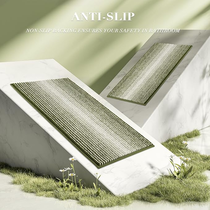 Bathroom Rugs and Mats Sets, 2 Piece Thick Absorbent Chenille Bath Mat Rug Set Non Slip, Soft Shaggy Bath Room Floor Mats for Bathroom, Machine Washable (Sage, 20" x 32" Plus 16" x 24")
