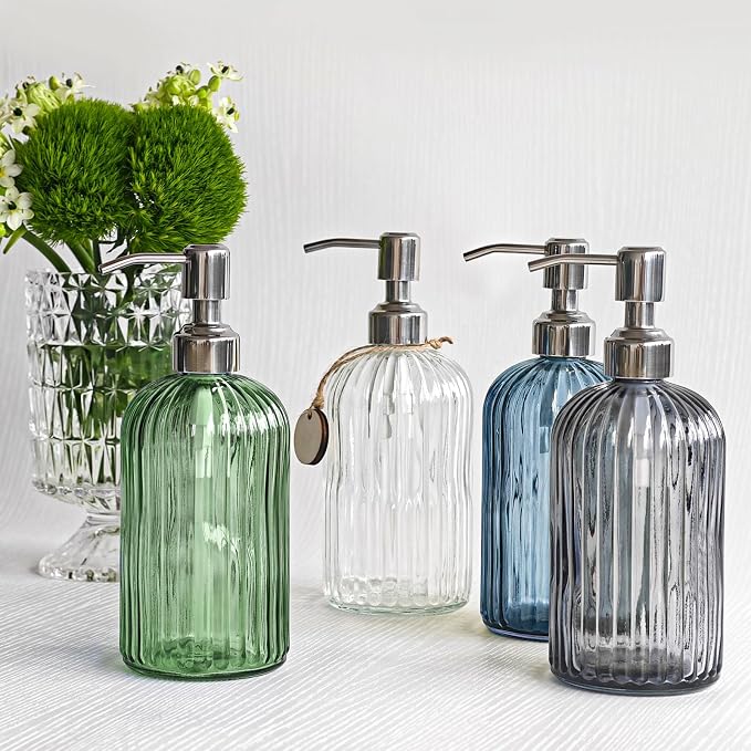 JASAI 18Oz Green Soap Dispenser with Rust Proof Pump | Refillable Bathroom Soap Dispenser with Thick Glass, Kitchen soap Dispenser for Dish soap, Hand Soap, Lotion, Body Wash