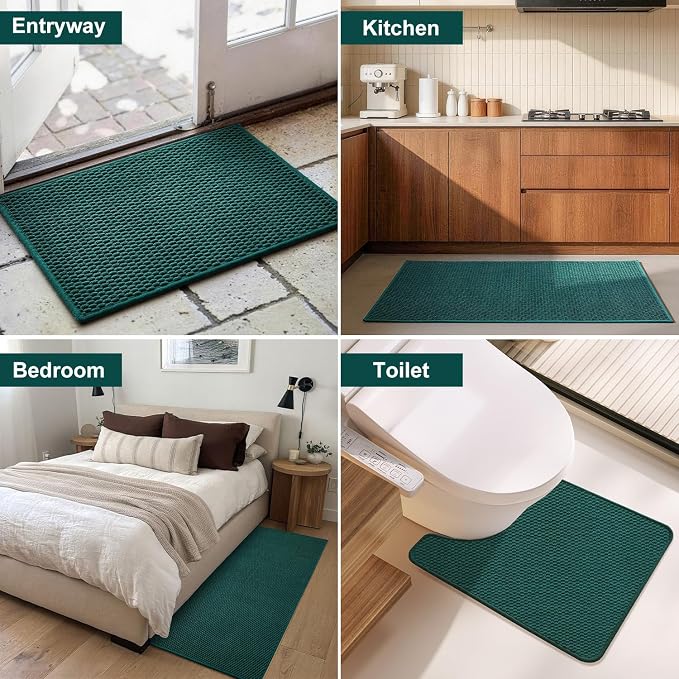 Triohero Bathroom Runner Rug, Long Bath Mat Washable Thin Quick Dry Low Pile Bathroom Runner Rugs 24 x 60 Non Slip, Dark Green 24"x60"