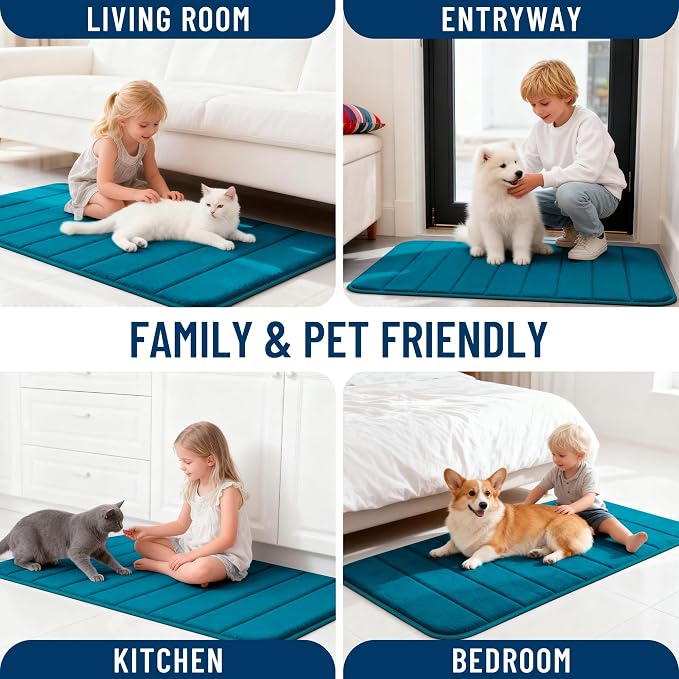 OLANLY Memory Foam Bath Mat 24x16, Super Soft and Absorbent Bathroom Rugs | Peacock Blue, Quick Dry Bath Rug, Machine Washable Shower Floor Mats, Bathmat Carpet for Bathroom Floor, Tub and Shower