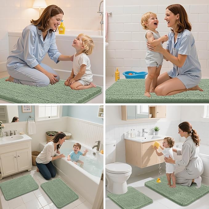 Arotive Bathroom Toilet Rugs Chenille U Shaped 20x20, Sage Green | Extra Soft Absorbent Shaggy Chenille Contour Bath Rugs for Toilet, Machine Washable Rubber Backing Contoured Bath Mats