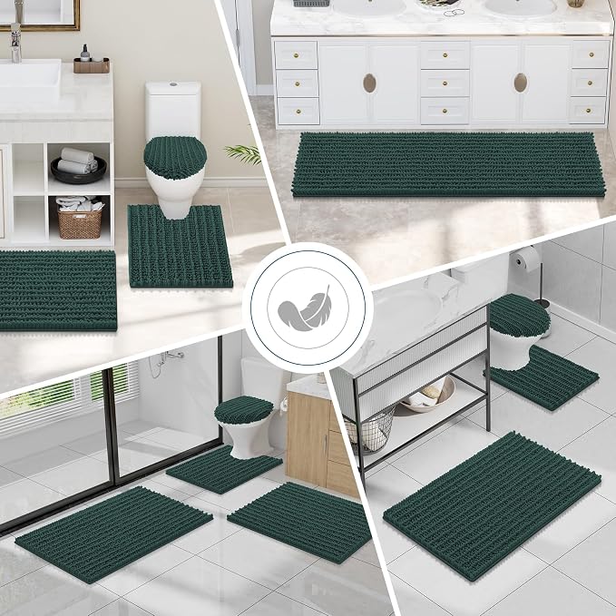 Smiry Bathroom Toilet Rugs U Shaped 24X20, Chenille Bath mats for Toilet | Green Extra Soft Absorbent Non Slip Rubber Backing Contour Bath Rugs for Toilet, Machine Washable Contoured Bath Mats