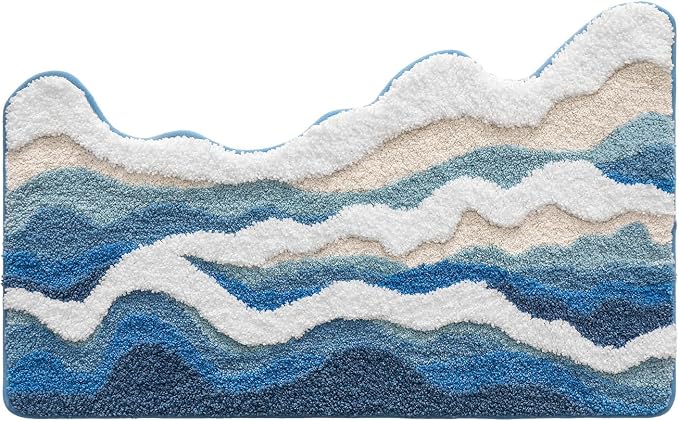 DEXI Cute Bath Mat, Sea Ocean Wave Bathroom Rugs, 34x21 Blue | Soft and Absorbent Microfiber, Non Slip, Machine Washable Bathmat for Shower Floor, Bedroom, Kids Room, Home Decor