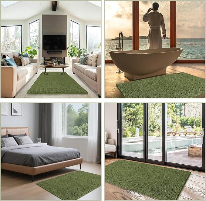 Bathroom Rugs 36 x 60 Inch – Extra Large Bath Mat | Absorbent and Washable Thick Chenille Bath Rugs Non-Slip Runner Rug for Bathroom, Shower, Tub(Sage)