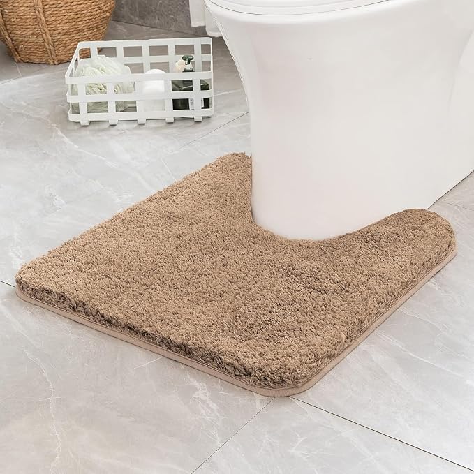 MIULEE Light Brown Microfiber Toilet Bath Rug U-Shaped Contour 24x24 Inch | Absorbent, Non Slip, Quick Dry, Fluffy Bath Rugs for Bathroom Floor Tub Showers, Machine Washable