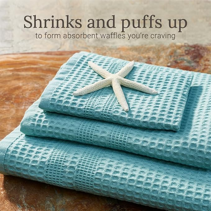 GILDEN TREE Waffle Towels for Bathroom, 100% Cotton Quick Dry Towel, Waffle Bath Towels Large, Absorbent Lightweight Travel Towel, Bath Towels Set of 2, Classic Style (Seafoam)