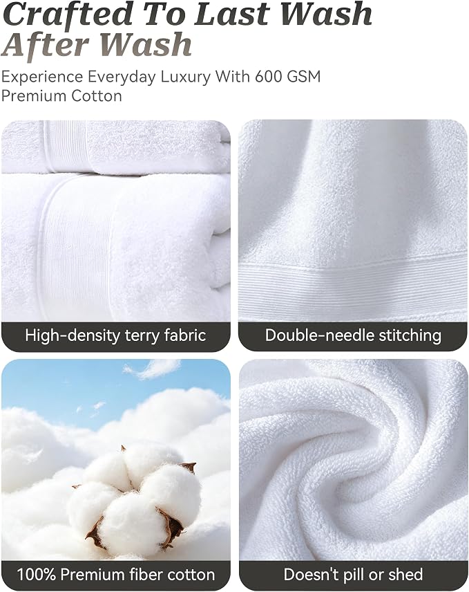 3 Packs Luxury Bath Towels Set, Ultra Soft Skin Bath Towel, Premium Hotel Bathroom Towels, Absorbent Quick Drying & Low Lint for Bathroom Spa Gym & Home Use,White Set of 3