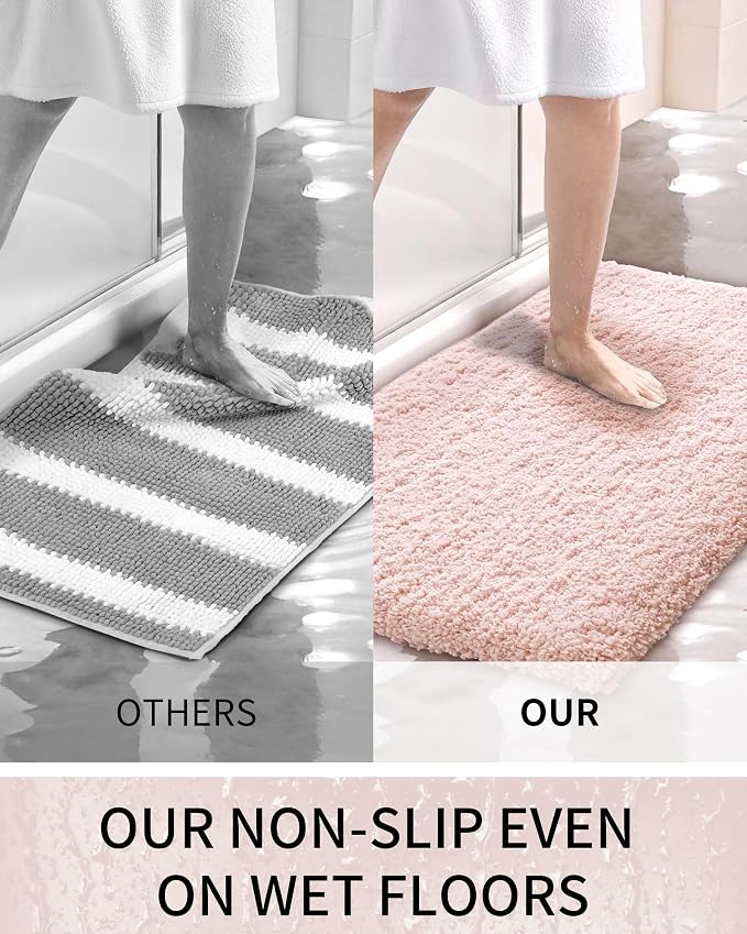 Bathroom Rugs Non Slip Washable 48x24, Ultra Thick Soft Microfiber Absorbent Bath Mats, High Density Foam Latex Non Slip Backing Bath Rugs, Fluffy Floor Carpet for Tub&Shower, Sakura