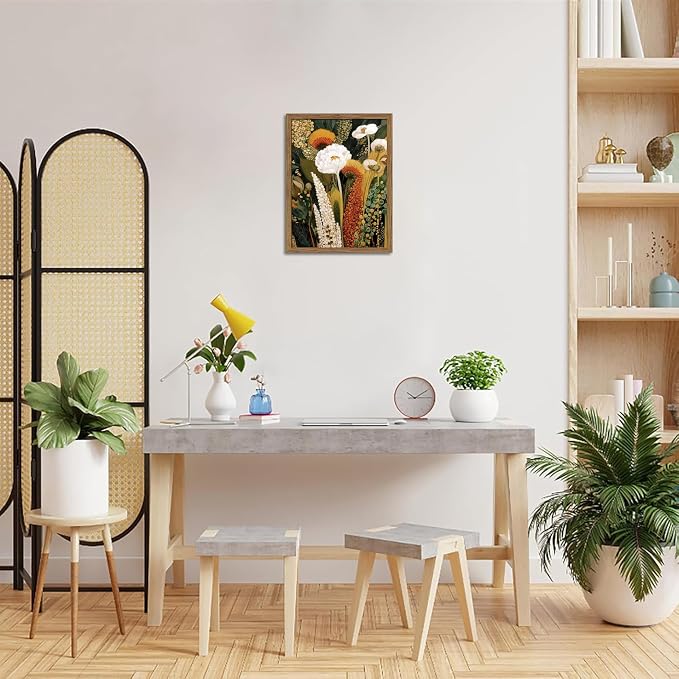 Framed Vintage Botanical Floral Wall Art, Colorful Abstract Flowers Wall Decor Painting, Retro Wildflower Artwork Poster Print Picture for Living Room Bedroom 12x16 Inch
