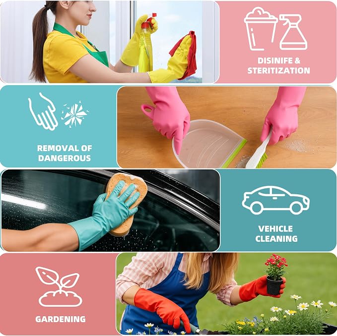 Xgunion Rubber Cleaning Gloves for Dishwashing-5 Pairs Colorful Reusable Household Cleaning Glove for Washing Dishes and Kitchen Cleaning Non-Slip Grip Dish Gloves for Women Men (Large)