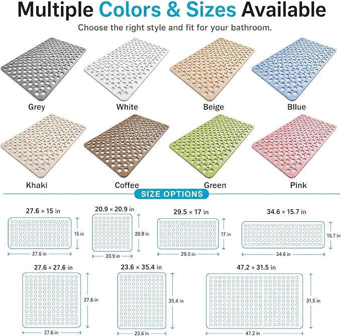 Casa and Beyond Shower Mat, Secure Shower Mats Easy to Clean, Showers Mat with Suction Cup, Washable Non-Slip Bathtub Mats for Inside Showers (White,27.6 * 15 in)