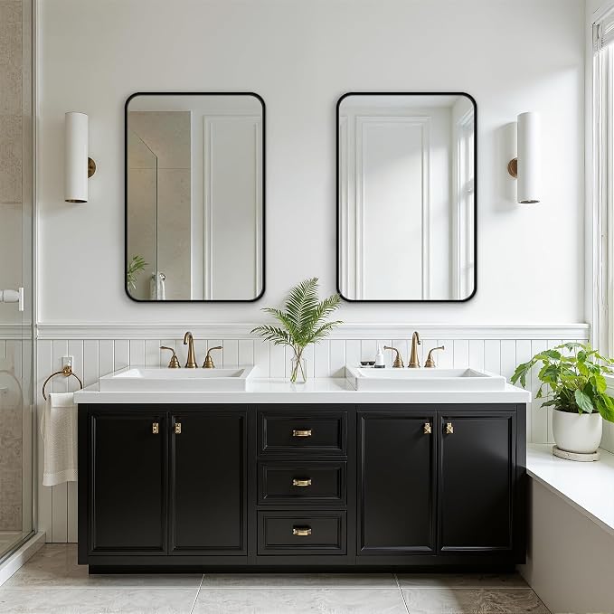FICTOR Bathroom Mirror for Over Sink, 2 Pack 30"x20" Vanity Mirror, Black | Shatterproof Tempered Glass, Anti-Rust Frame, Vertical/Horizontal Mounting, Wall Mirror for Bedroom, Living Room, Entryway
